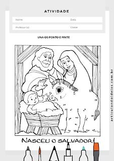 Desenho biblico para colorir Maria, José e Jesus na manjedoura