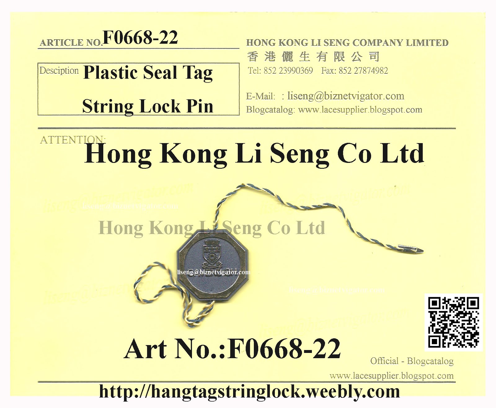 SPECIAL HEXAGONAL PLASTIC SEAL TAG METAL PIN