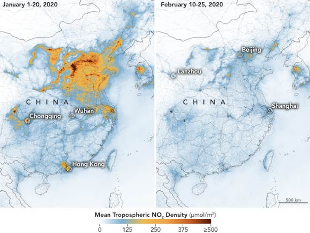 Hình ảnh vệ tinh cho thấy ô nhiễm biến mất khi các nhà máy Trung Quốc đóng cửa