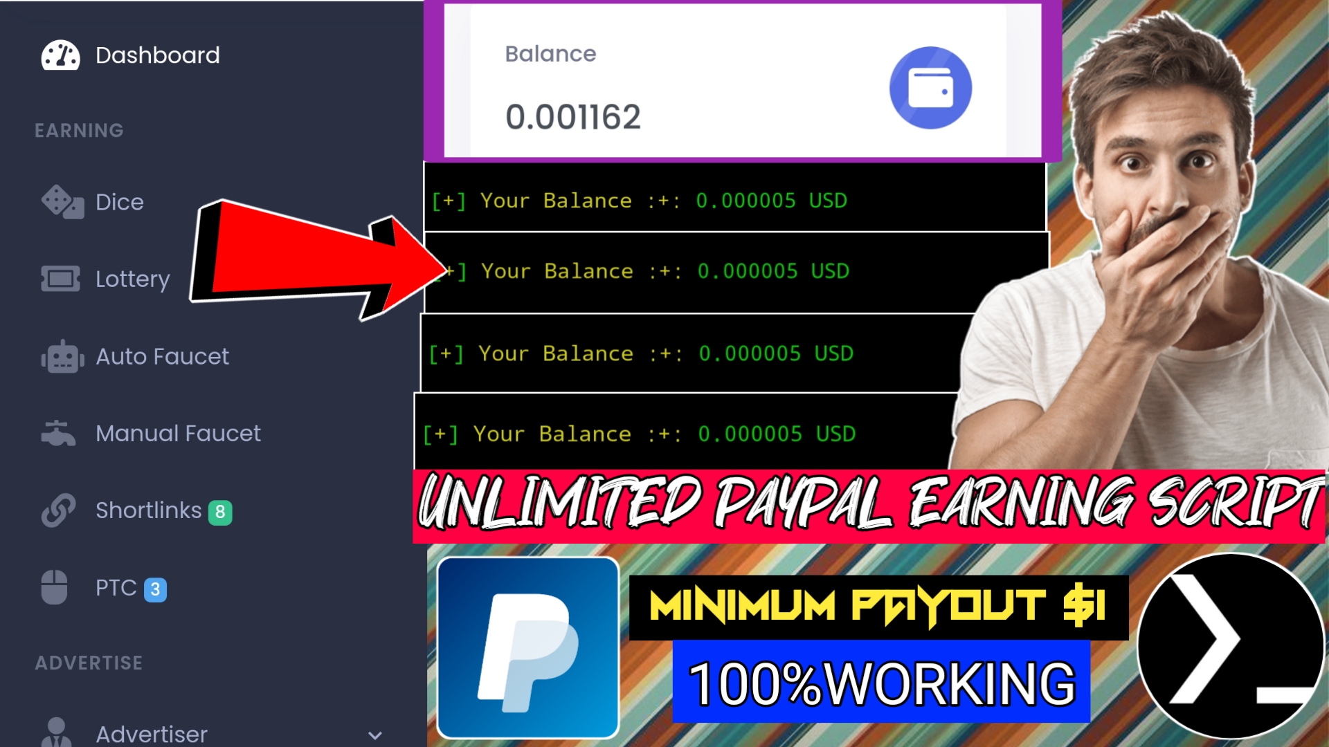 Unlimited PayPal earning website script termux