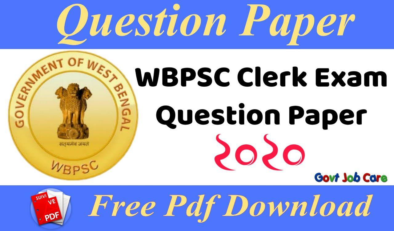Wbpsc Clerk Exam Question Paper 2020
