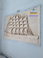 Ukiran relief kapal layar dari batu alam PARAS JOGJA / BATU PUTIH