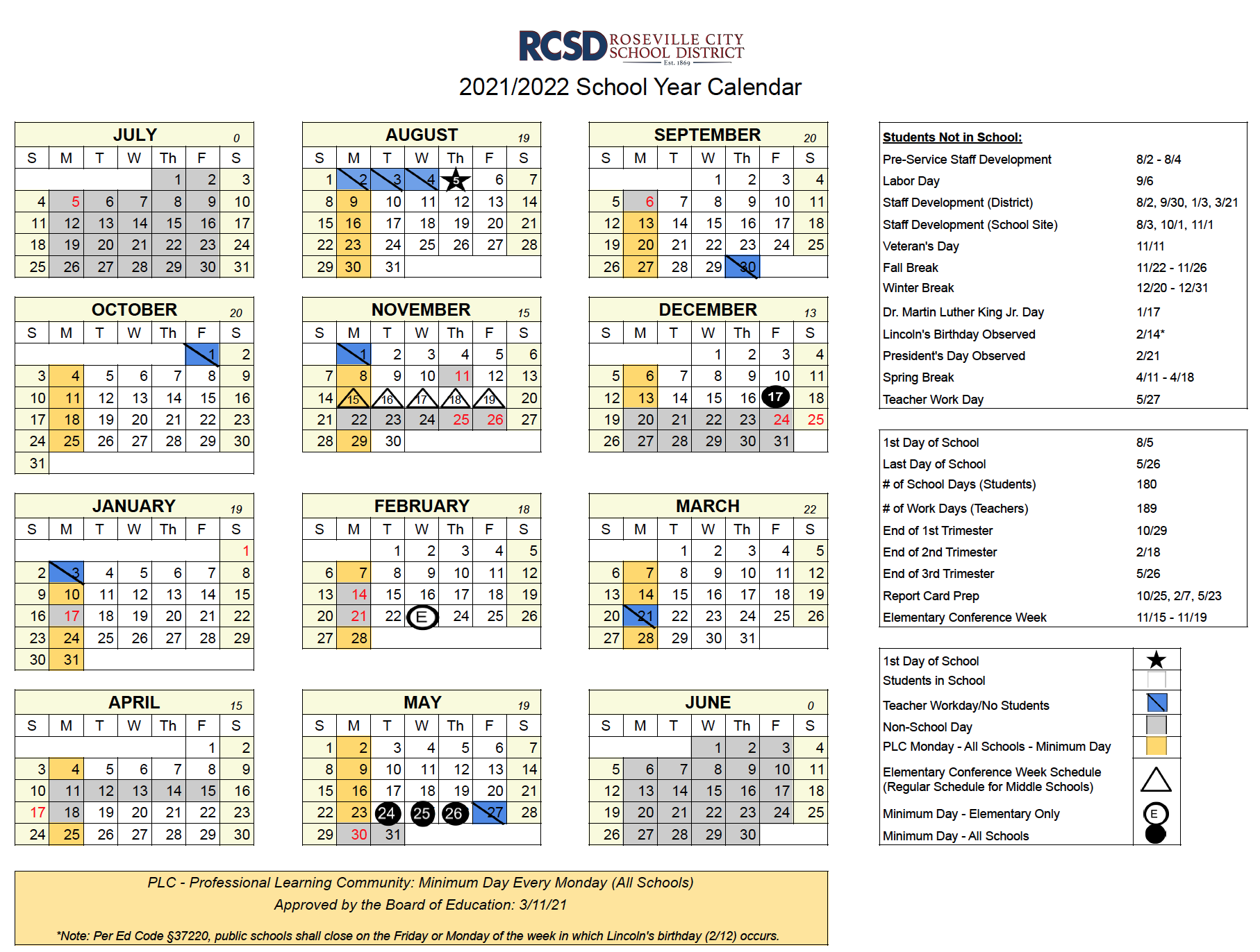 Rcsd Calendar At A Glance - Customize and Print