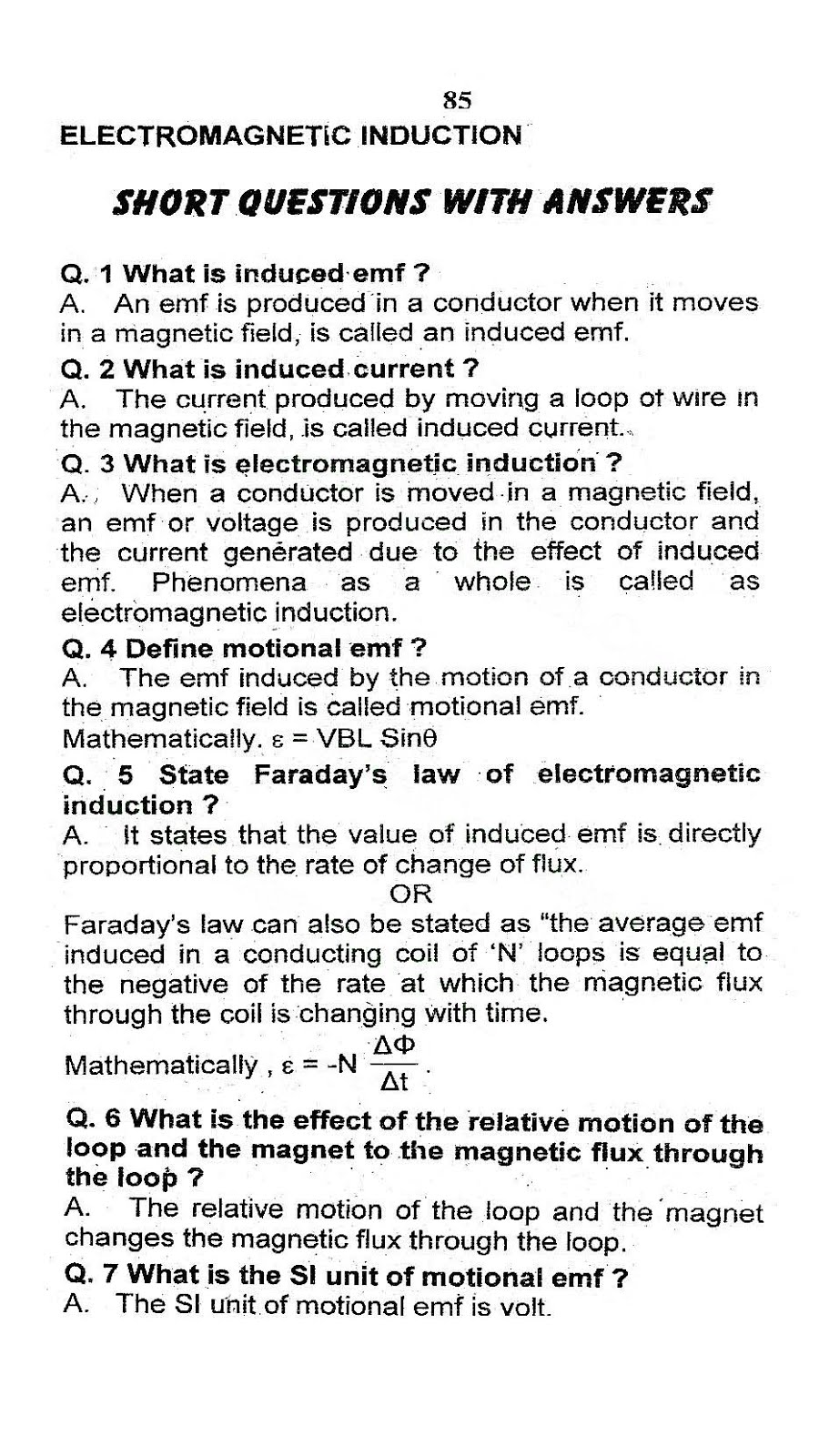 2nd Year Physics Chapter 15 Electromagnetic Induction Short Questions Notes  5