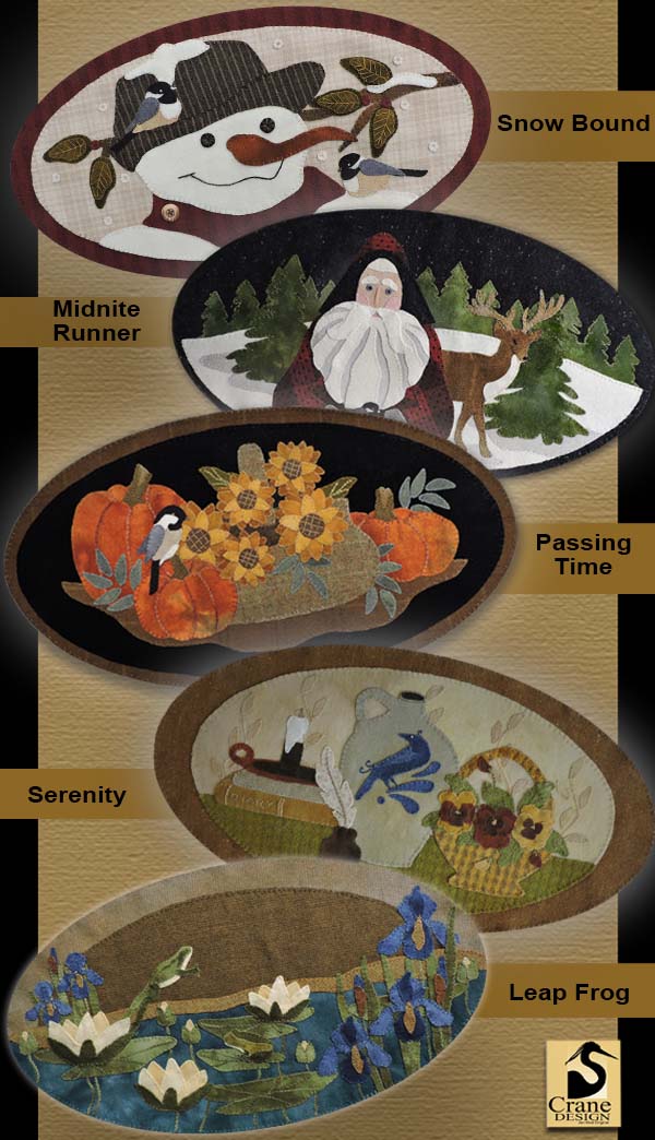 Crane Design by Jan Mott Wool Applique Penny Rug & Punchneedle Patterns