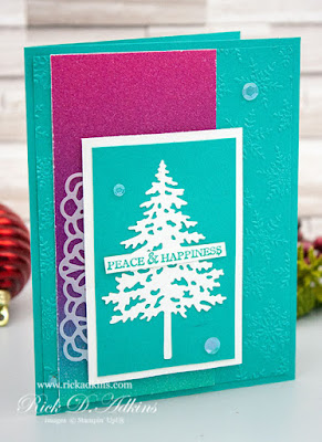 Learn How to make my In the Pines Peace & Happiness Christmas Card click to learn more!