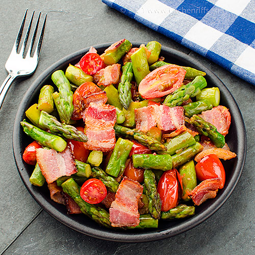 Kitchen Riffs Asparagus, Bacon, and Tomato StirFry