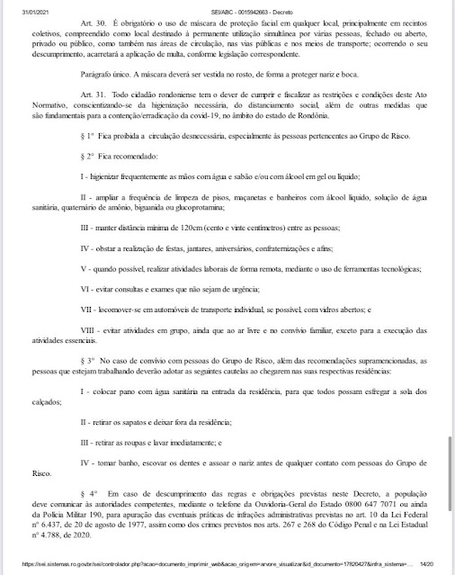 Novo decreto mantém Porto Velho e outras 11 cidades na Fase 1 e determina toque de recolher das 21h às 6h 35 Novo decreto mantém Porto Velho e outras 11 cidades na Fase 1 e determina toque de recolher das 21h às 6h