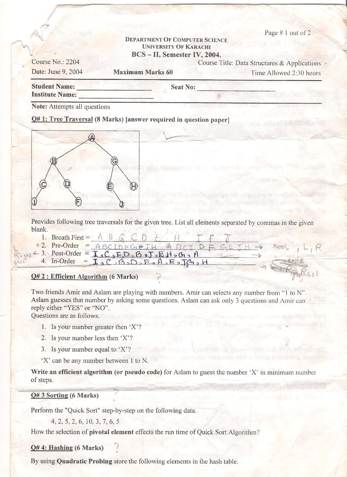 Data Structure Past Paper of Sir Saeed
