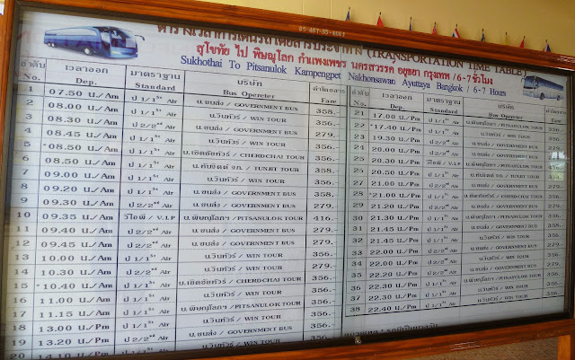 Sukhothai to Bangkok bus timetable