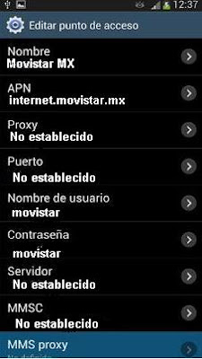 Configuracion APN de MOVISTAR Mexico en Android