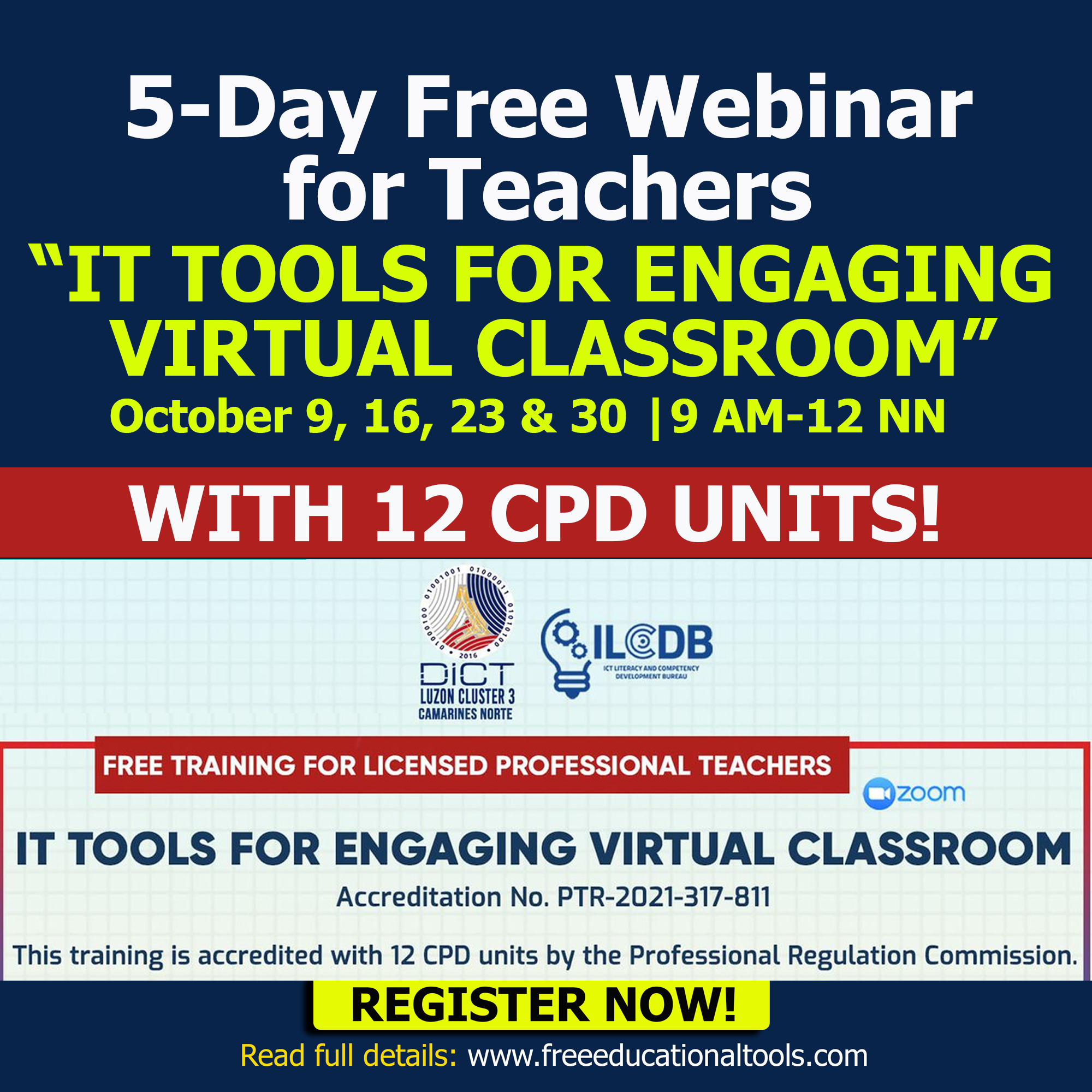 5Day Free Webinar for Teachers with 12 CPD Units on IT Tools for