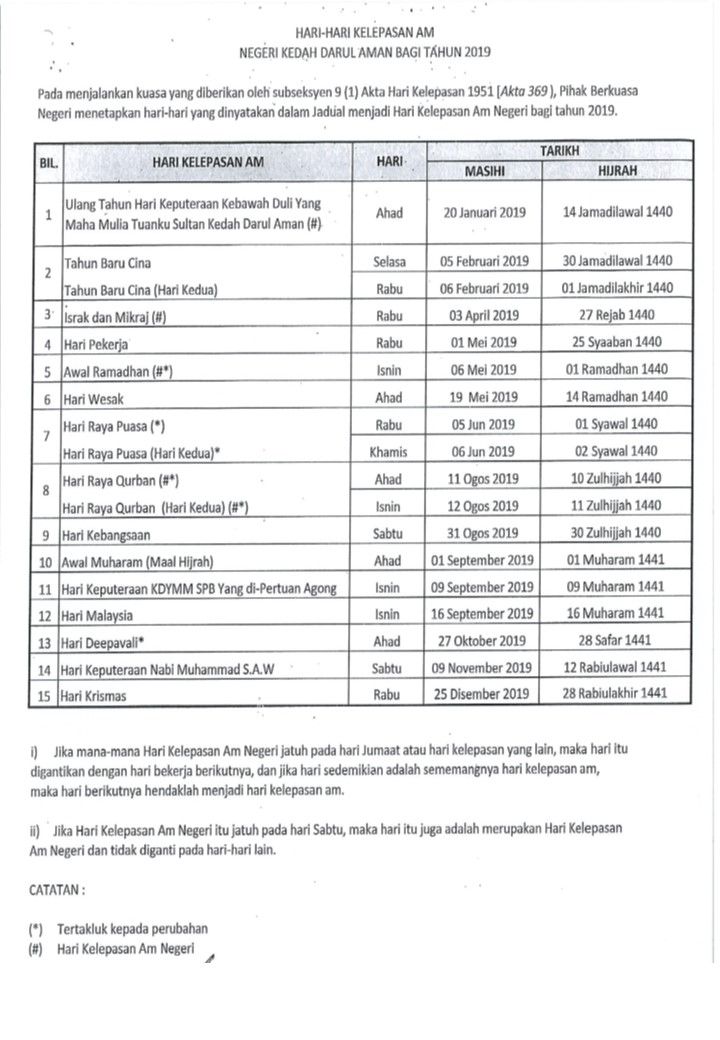 Muat Turun Download Hari Kelepasan Am Bagi Negeri Kedah Tahun 2019 Layanlah Berita Terkini Tips Berguna Maklumat