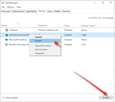 ايقاف البرامج التي تعمل مع بدء التشغيل ويندوز 10 طريقة 1
