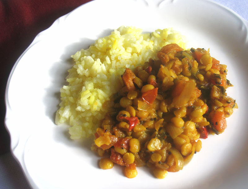 Indian Yellow Split Pea Curry with Tomatoes and Spices (Matar Dal