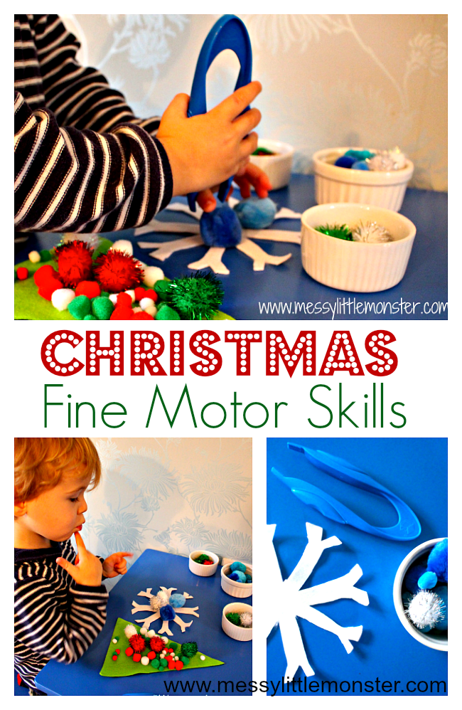 Christmas themed fine motor skills activity ideas. Pre-writing activities for toddlers and preschoolers. A great addition to a Christmas or Winter themed project for young kids.