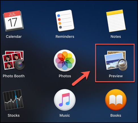 قم بتشغيل تطبيق Preview من Launchpad على نظام macOS