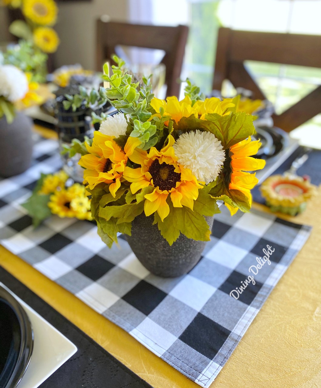 Buffalo Plaid &sunflower Kitchen Decor, Black and White Plaid Bow and  Yellow Sunflower, Thanksgiving Chair Decorations Withribbontie-back 
