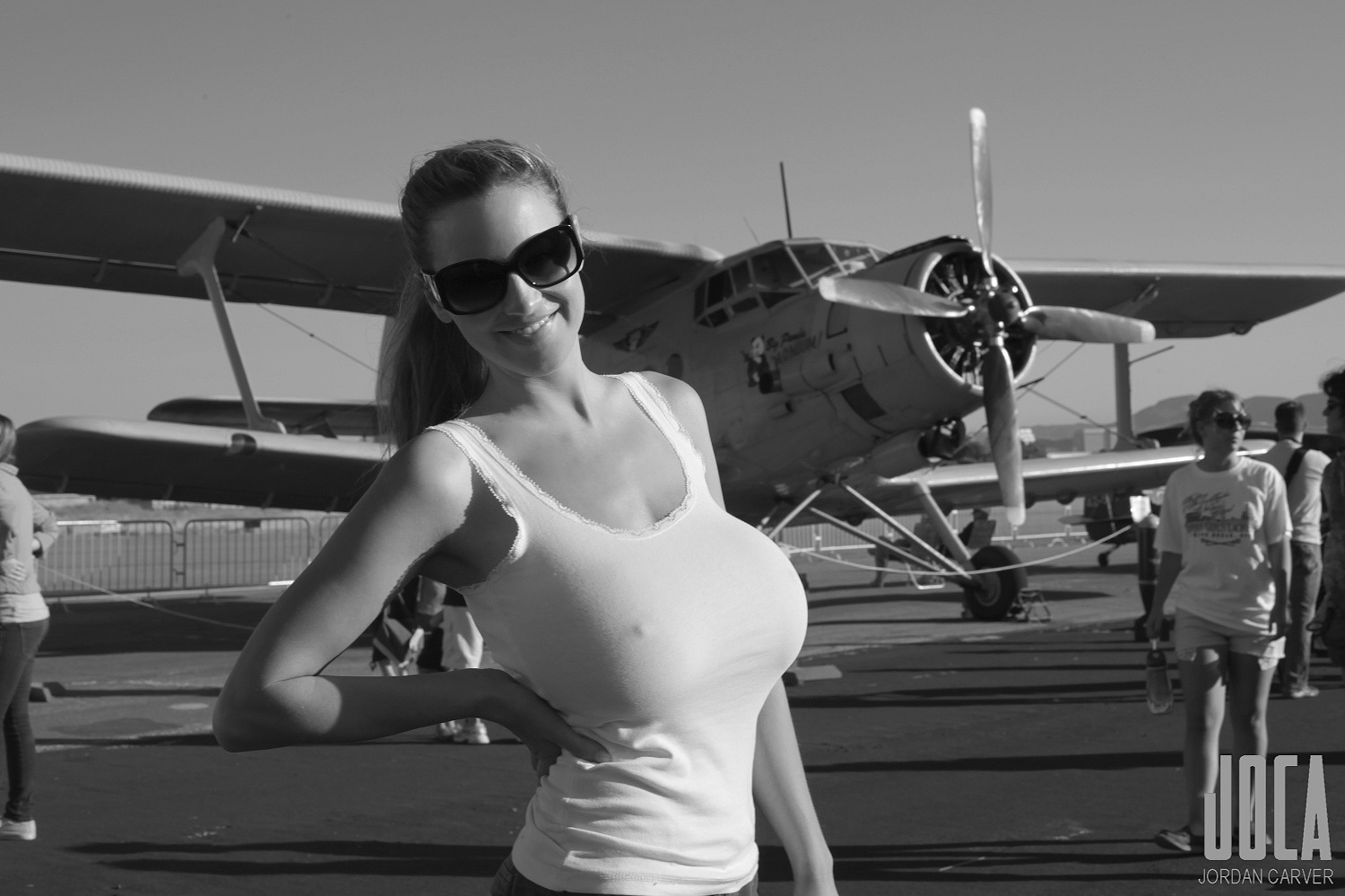 Jordan Carver "Joca" word famous sexy photomodel in Air-Show. 