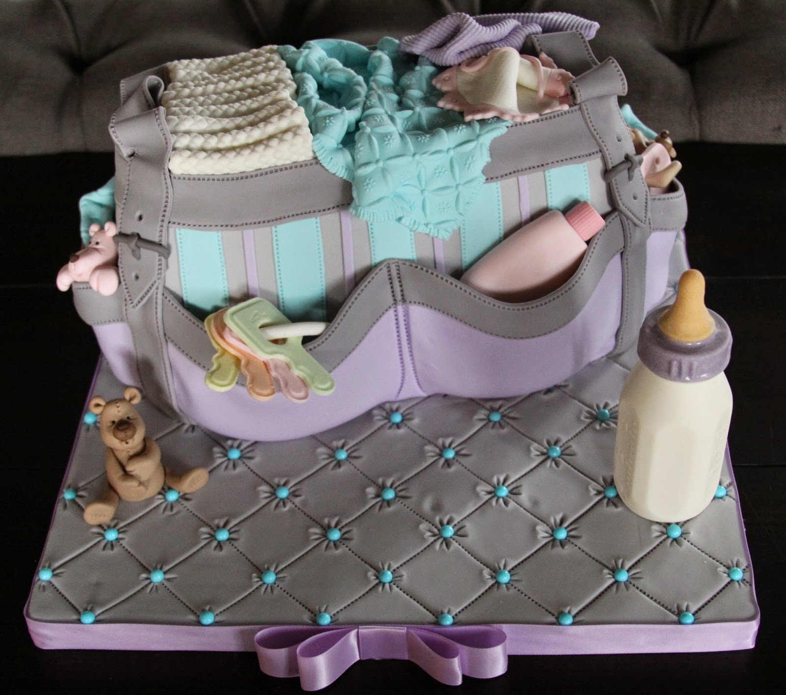 .: Purple,Teal and Grey Diaper Bag Cake