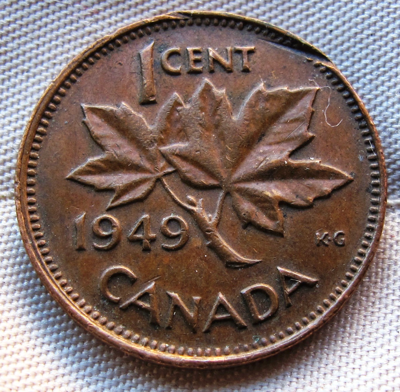 Canada 1949 AB 1 Cent A off Between Denticles One Canadian 
