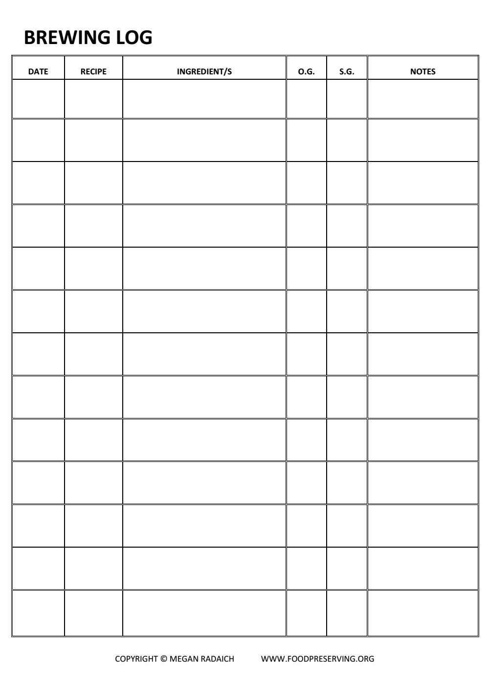 FOOD PRESERVING BREWING LOG