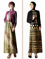 Contoh desain kombinasi busana muslim gamis brokat denga batik
