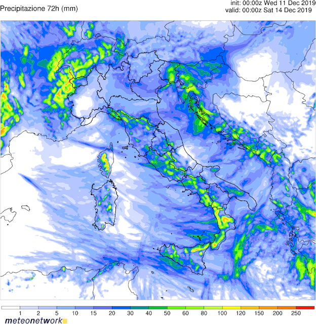 Precipitazione 72 ore in mm WRF Italia