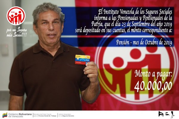 Aviso Oficial IVSS: Pago pensión mes de Octubre de 2019 Aviso Oficial IVSS: Pago pensión mes de Octubre de 2019