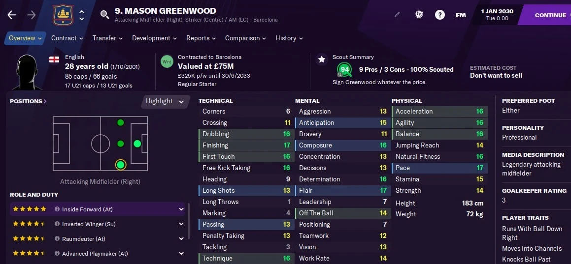Football Manager 2021 Mason Greenwood FM21 FM Blog FM24