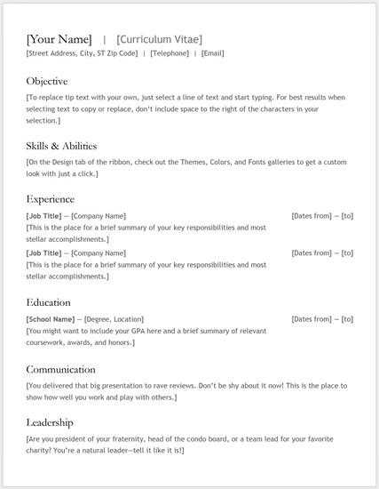Template Riwayat Hidup Format Microsoft Office Word Versi 2