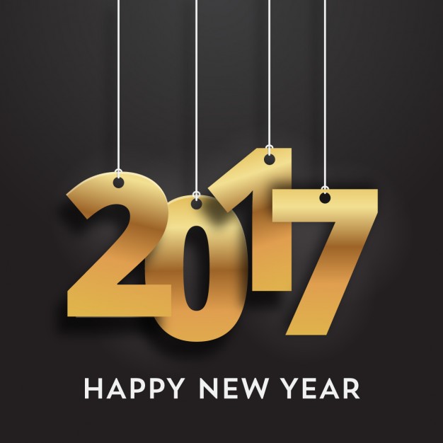 New Year 2017 Background With Golden Christmas Ball Free Vector