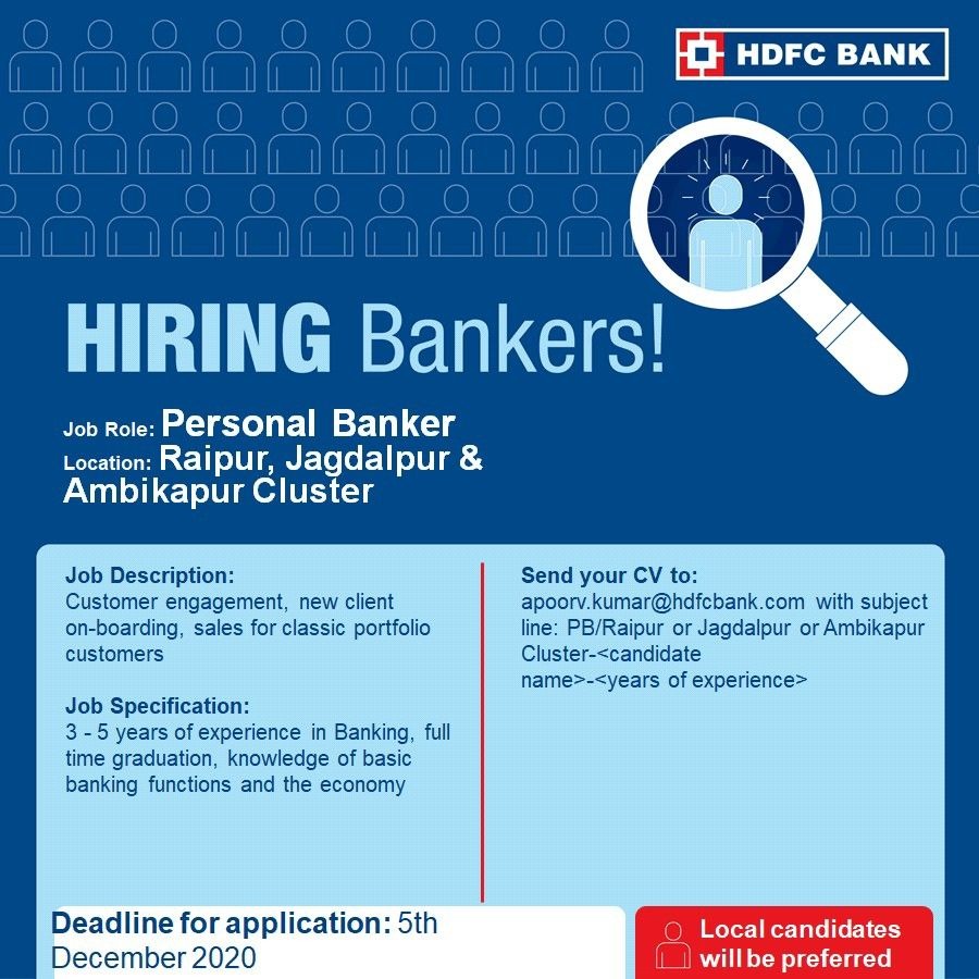 JOB ALERTS HUB: HDFC BANK - Urgent Openings for Personal Banker Role