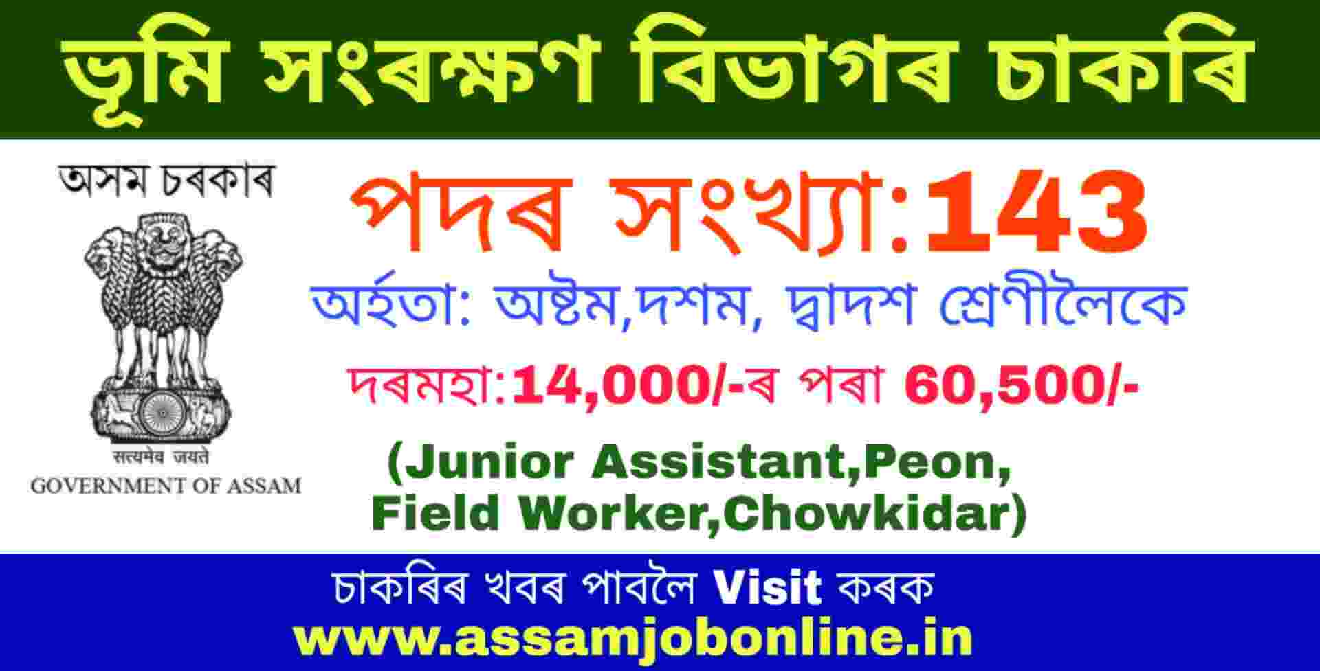Soil Conservation Assam Recruitment 2021 Soil Directorate Assam,Apply Online for 143 Vacancy