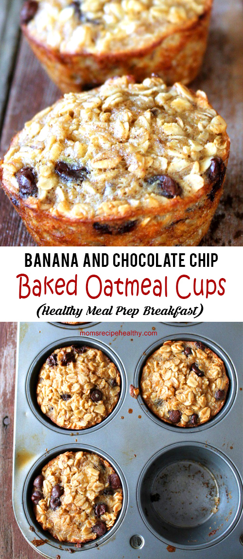 Baked Banana and Chocolate Chip Oatmeal Cups (Healthy and Easy Grab-N-Go Breakfast)