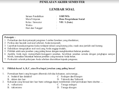 Contoh Soal UAS/PAS IPS Kls 7 SMP Semester 1 Kurikulum 2013 Beserta