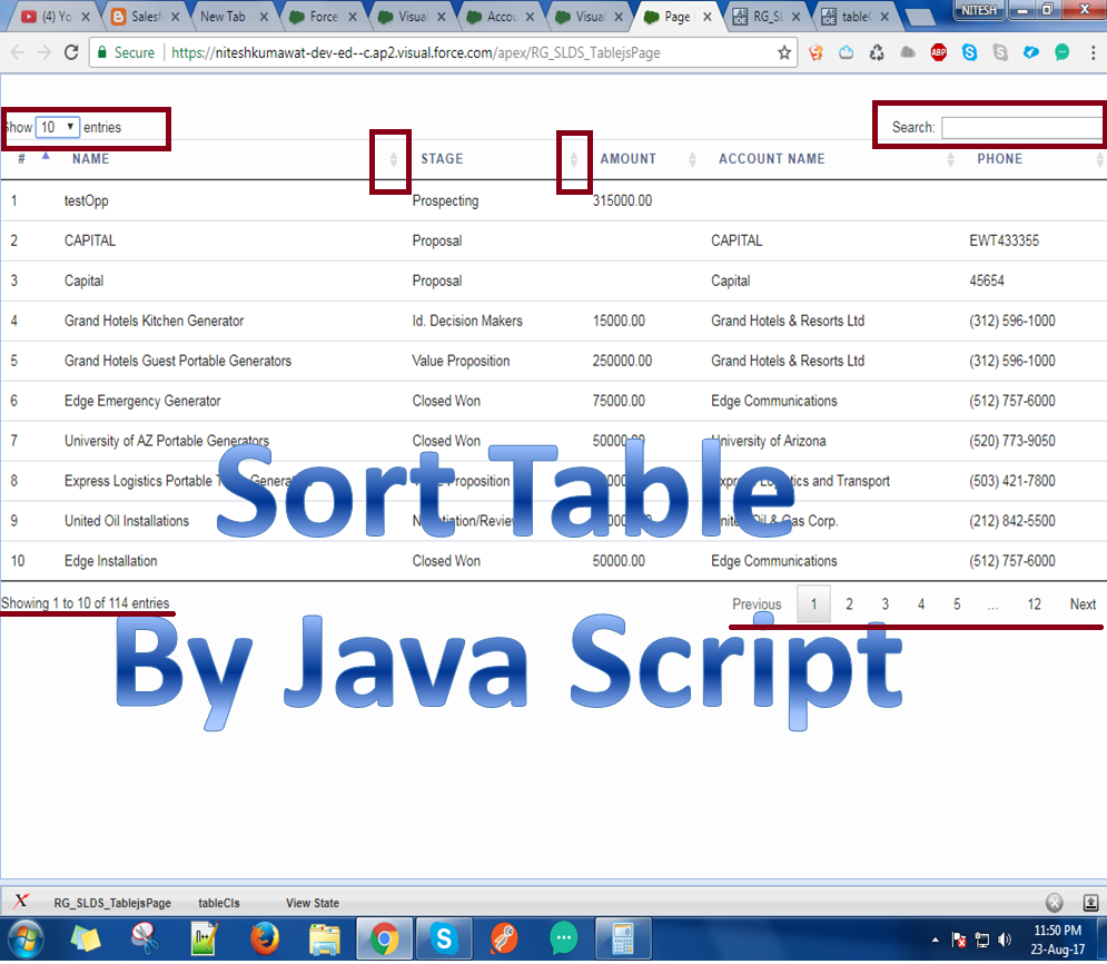 Sorting Table By Java Script ~ Salesforce knowledge