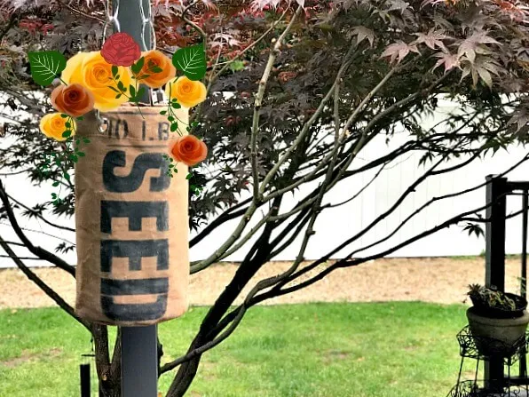 DIY Canvas Stenciled Flower SEED planter with chain for hanging.