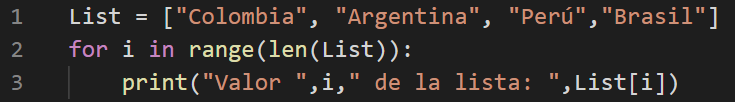 Bucle for para leer listas en Python