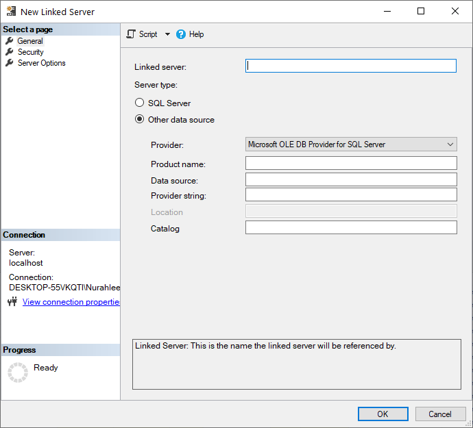 How to create and configure a linked server in SQL Server Management Studio