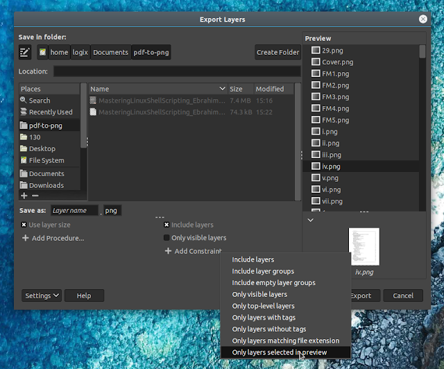 GIMP export selected PDF layers to PNG