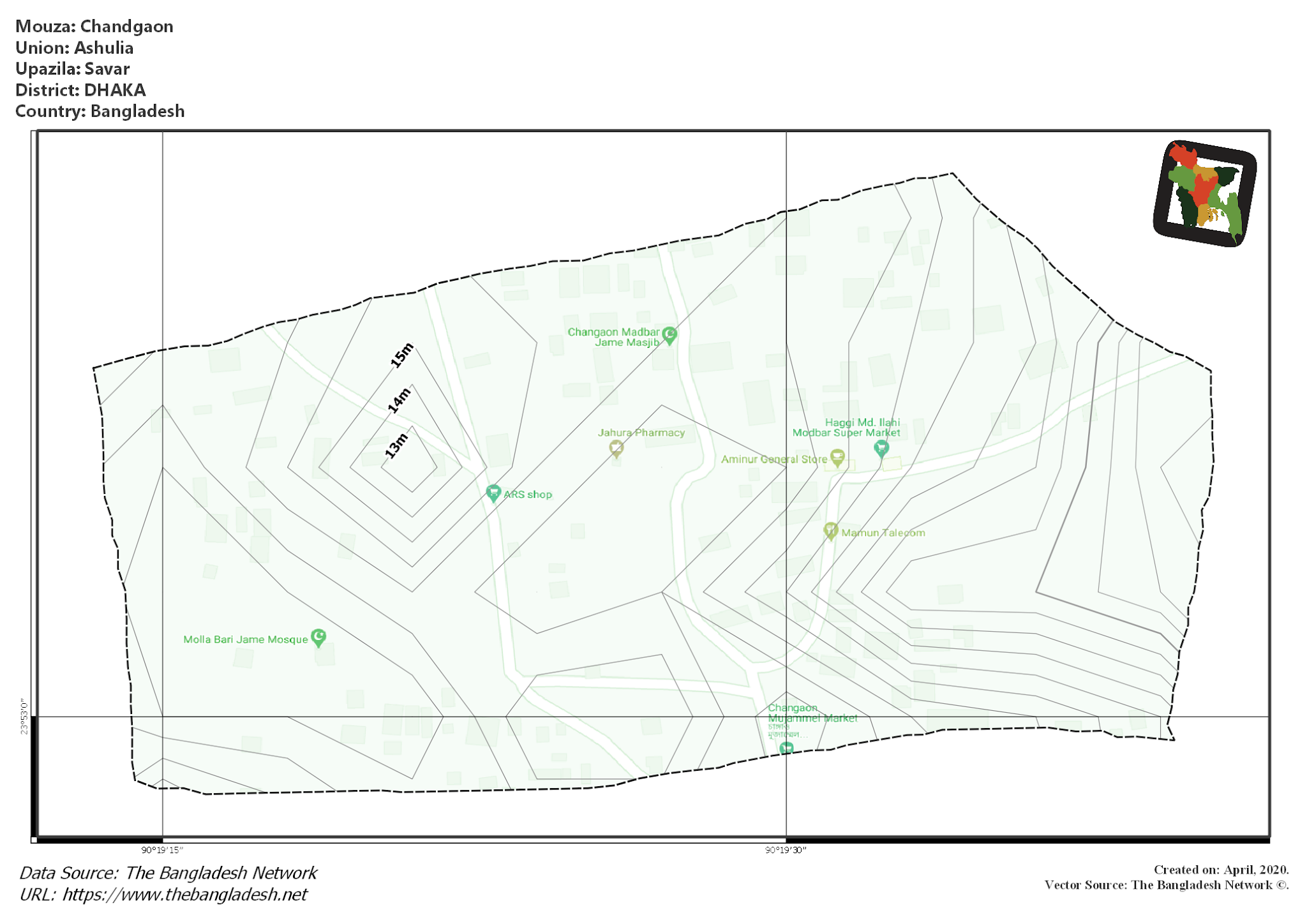 Map of Chandgaon Mouza of Savar Upazila, DHAKA, Bangladesh.