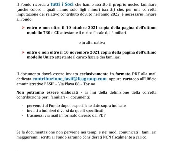 Fismic Brescia Comunicato per iscritti FASIF