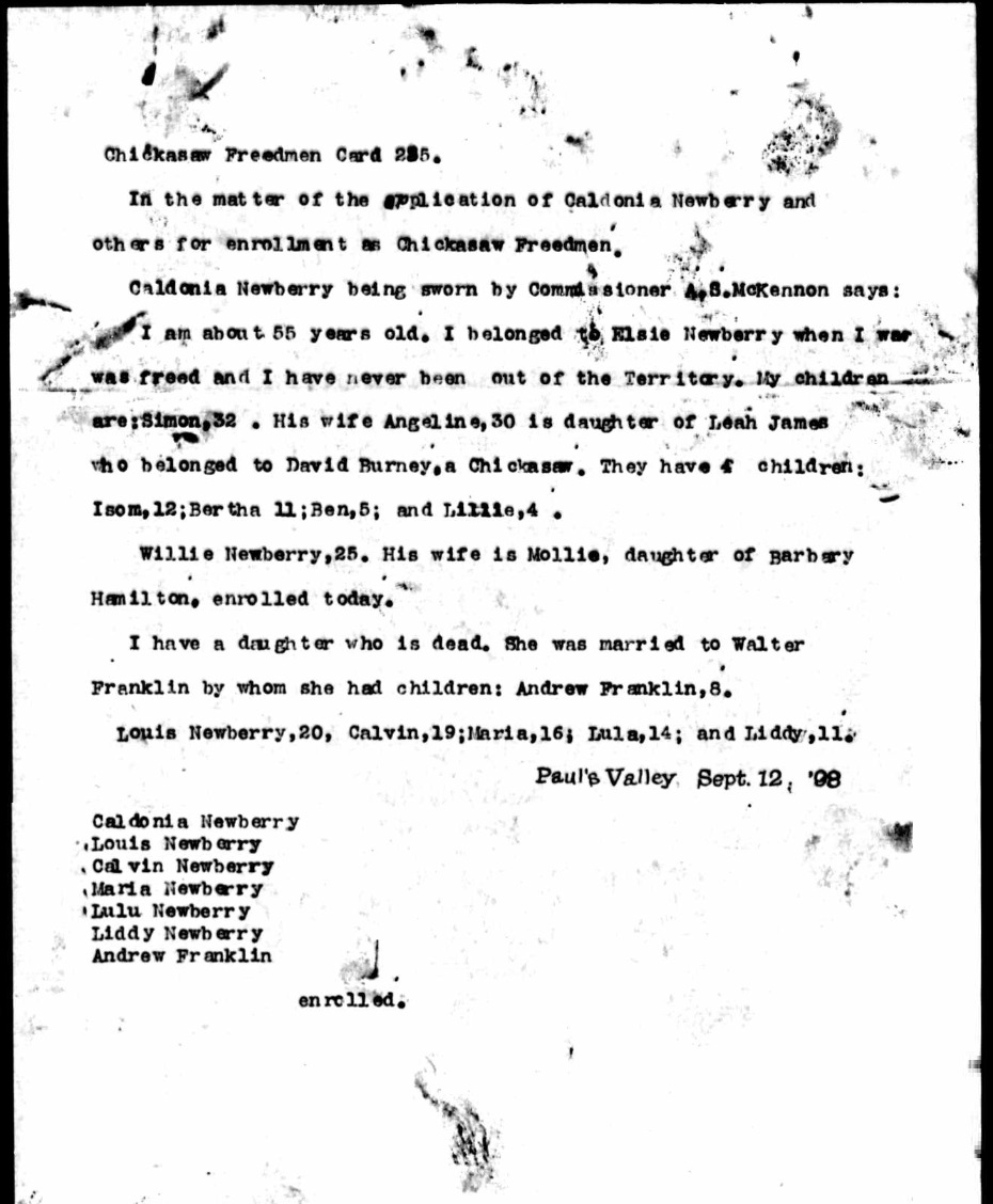 Choctaw Freedmen History & Legacy Lydia Newberry, Daughter of Caldonia