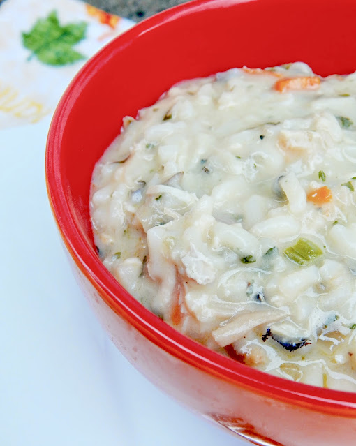 Bowl of creamy turkey and wild rice soup