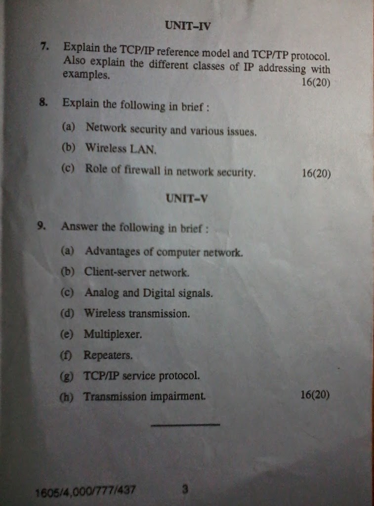 World and Knowledge FUNDAMENTALS OF NETWORKING QUESTION PAPER 2014 HPU