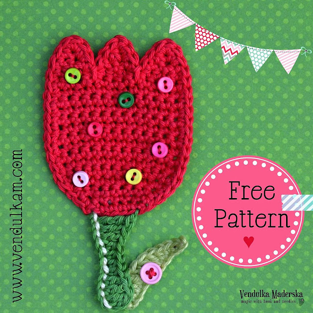 Crochet tulip applique by Vendulka Maderska, free pattern