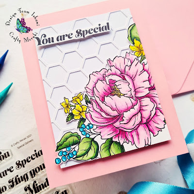 Crafty Meraki, Special Delivery, beehive die, Floral card, Peony coloring, Quillish