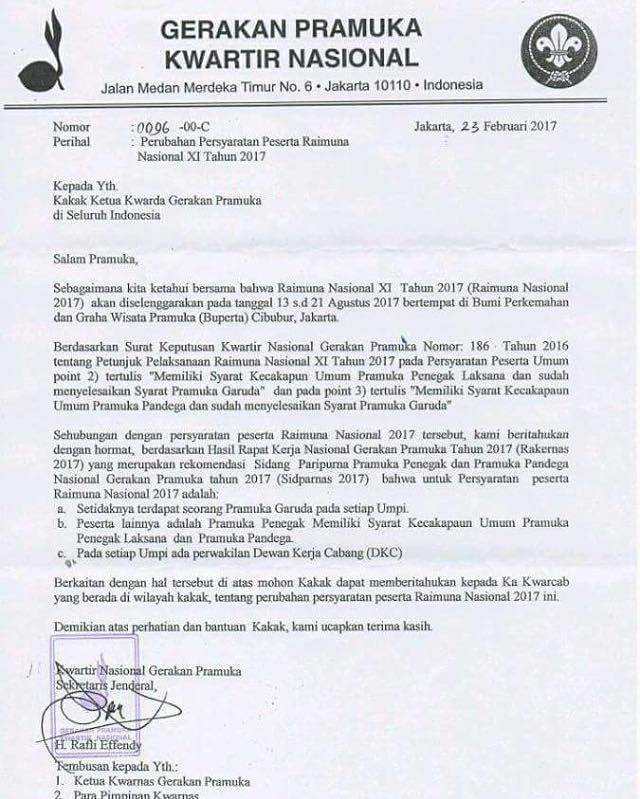 Syarat Raimuna Nasional Surat Edaran Kwartir Nasional Nomor : 0096-00-C