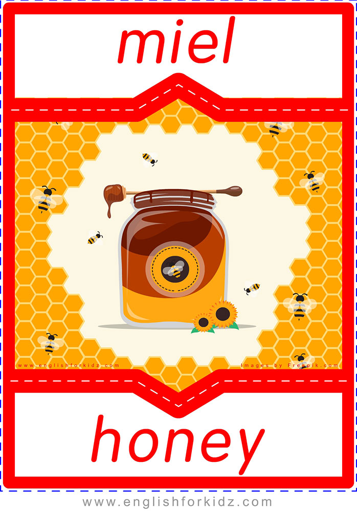 Мед на английском языке. Honey Flashcards. Honey Flashcard. Speak Spanish Flashcards. English Honey Theme.